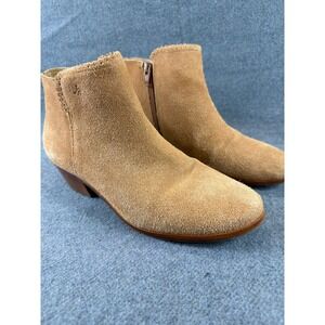 Jack‎ Rogers Ankle Boots Women 7.5M Tan Suede Scalloped Western Booties Side Zip